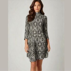 2/$30 H&M Black Cream High Neck Printed Knit Long Sleeve Sweater Dress Medium